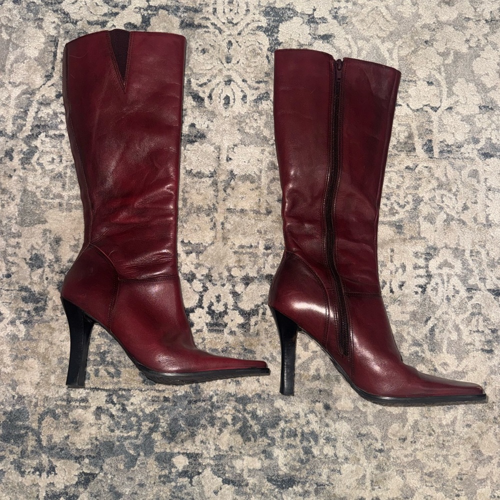 SOLD - Elegant Burgundy Leather Knee-High Boots